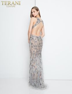 Style 1811GL6454 Terani Couture Nude Size 6 Sequin Feather Free Shipping Jewelled Straight Dress on Queenly