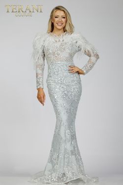 Style 231M0491 Terani Couture Silver Size 10 Tall Height Floor Length Free Shipping Straight Dress on Queenly