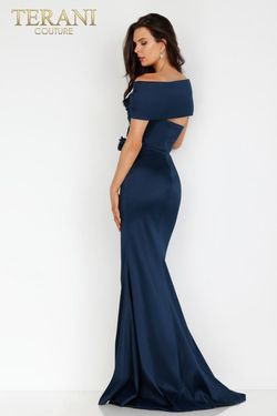 Style 2021M2969 Terani Couture Blue Size 18 Tall Height Black Tie Straight Dress on Queenly