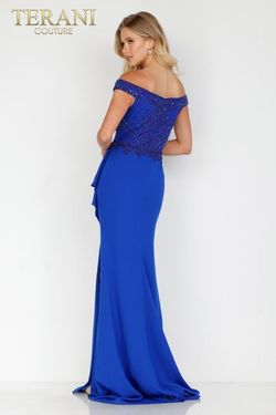 Style 2221M0381 Terani Couture Royal Blue Size 8 Pageant Floor Length Side slit Dress on Queenly