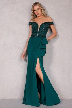 Style 2221M0381 Terani Couture Green Size 4 Pageant Free Shipping Side slit Dress on Queenly