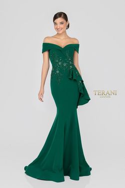 Style 1911M9339 Terani Couture Green Size 2 Pageant Mermaid Dress on Queenly