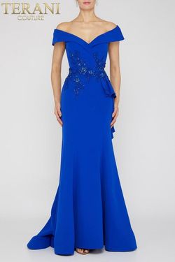 Style 1911M9339 Terani Couture Blue Size 10 Pageant Floor Length Mermaid Dress on Queenly