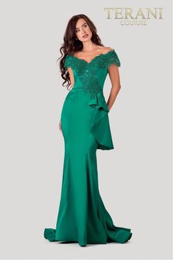 Style 2111M5255 Terani Couture Green Size 20 Tall Height Black Tie Pageant Straight Dress on Queenly