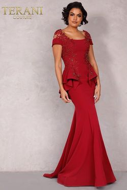 Style 2111M5262 Terani Couture Red Size 6 Tall Height Black Tie Pageant Mermaid Dress on Queenly