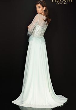 Style 2011M2163 Terani Couture Light Green Size 18 Floor Length Free Shipping Side slit Dress on Queenly