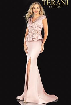 Style 2021M2994 Terani Couture Pink Size 4 Floor Length Tall Height Pageant Side slit Dress on Queenly