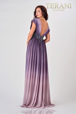 Style 2027M3091 Terani Couture Purple Size 4 Floor Length Free Shipping Side slit Dress on Queenly