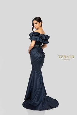 Style 1913M9411 Terani Couture Blue Size 4 Pageant Side slit Dress on Queenly