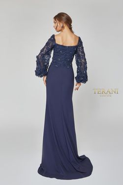 Style 1921M0489 Terani Couture Blue Size 4 Black Tie Pageant Straight Dress on Queenly