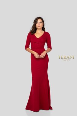 Style 1912M9354 Terani Couture Red Size 4 Free Shipping Floor Length Straight Dress on Queenly