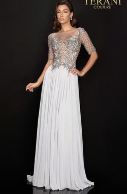 Style 2011M2453 Terani Couture Silver Size 4 Pageant Free Shipping Straight Dress on Queenly