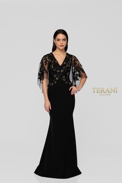 Style 1912M9350 Terani Couture Black Size 4 Floor Length Tall Height Military Straight Dress on Queenly