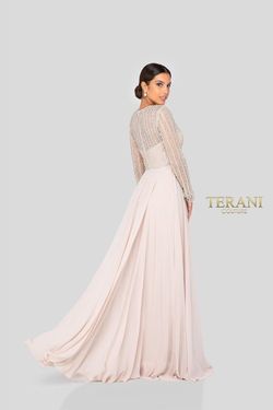 Style 1911M9326 Terani Couture Nude Size 4 Sheer Floor Length Free Shipping Wedding Guest Straight Dress on Queenly