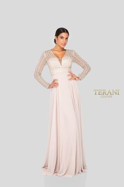 Style 1911M9326 Terani Couture Nude Size 4 Sequin Floor Length Tall Height Straight Dress on Queenly