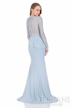 Style 1611M0635 Terani Couture Blue Size 4 Floor Length Free Shipping Side slit Dress on Queenly