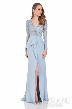 Style 1611M0635 Terani Couture Blue Size 4 Black Tie Free Shipping Side slit Dress on Queenly