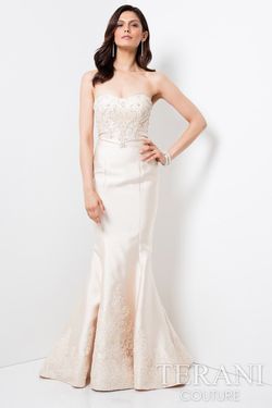 Style 1712M3437 Terani Couture Nude Size 4 Sweetheart Floor Length Sequin Mermaid Dress on Queenly