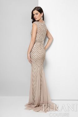 Style 1623M1858 Terani Couture Nude Size 10 Pageant Sequin Mermaid Dress on Queenly