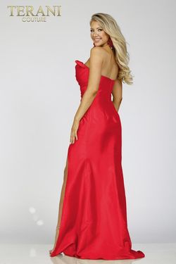 Style 231P0180 Terani Couture Red Size 14 Plus Size Floor Length Prom Side slit Dress on Queenly