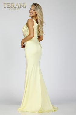 Style 231P0136 Terani Couture Yellow Size 10 Tall Height Side slit Dress on Queenly