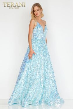 Style 231P0084 Terani Couture Blue Size 6 Free Shipping Tall Height Ball gown on Queenly