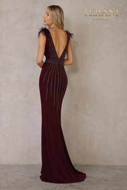 Style 2215P0036 Terani Couture Red Size 2 Black Tie Tall Height Burgundy Side slit Dress on Queenly