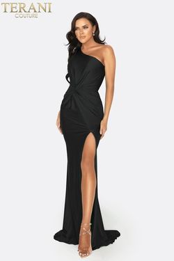 Style 2011P1066 Terani Couture Black Tie Size 4 Tall Height Side slit Dress on Queenly