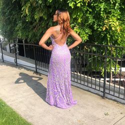 Custom Purple Size 2 Lavender Euphoria Sequined Side slit Dress on Queenly