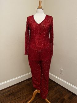 Style C2022-Lowman long sleeve beaded pant suit Darius Cordell Red Size 12 Plus Size Jumpsuit Dress on Queenly