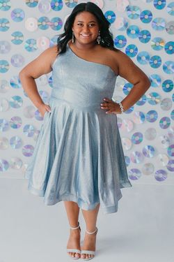 Style Adair Sydneys Closet Blue Size 14 Shiny Plus Size Midi Cocktail Dress on Queenly