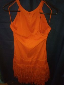 Vince Camuto Orange Size 4.0 Halter Midi Fringe Cocktail Dress on Queenly