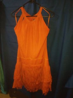 Vince Camuto Orange Size 4.0 Halter Midi Fringe Cocktail Dress on Queenly