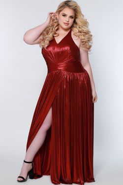 Style CE2201 Sydney's Closet Red Size 24 Halter Prom Plus Size Side slit Dress on Queenly