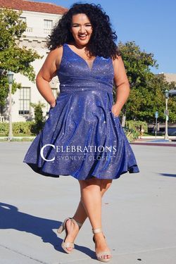 Style NORTHERN-LIGHTS-BR-CE2005 Sydney's Closet Blue Size 14 Plus Size Tall Height Shiny Cocktail Dress on Queenly