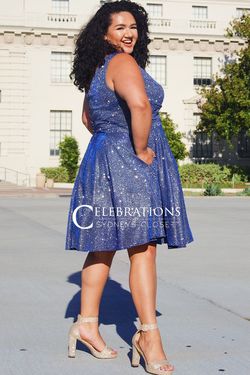 Style NORTHERN-LIGHTS-BR-CE2005 Sydney's Closet Blue Size 22 Plus Size Tall Height Shiny Cocktail Dress on Queenly