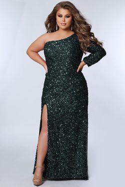 Style SC7319 Sydney's Closet Green Size 34 Black Tie One Shoulder Prom Side slit Dress on Queenly