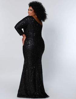 Style SC7319 Sydney's Closet Green Size 24 Floor Length Black Tie Prom Long Sleeve Side slit Dress on Queenly