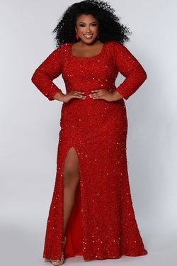 Style SC7320 Sydney's Closet Red Size 40 Jewelled Sleeves Plus Size Side slit Dress on Queenly