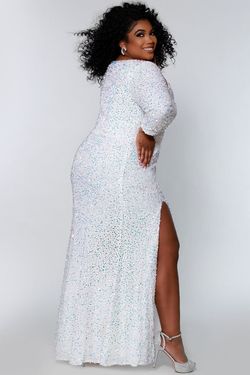 Style SC7320 Sydney's Closet White Size 24 Sleeves Tall Height Sequin Side slit Dress on Queenly
