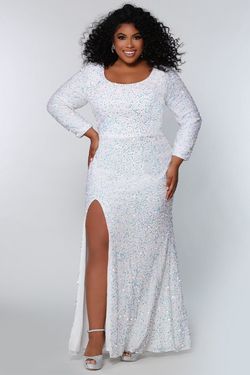 Style SC7320 Sydney's Closet White Size 24 Prom Jewelled Sleeves Plus Size Side slit Dress on Queenly