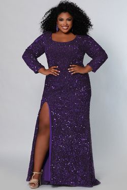 Style SC7320 Sydney's Closet Purple Size 26 Prom Jewelled Sleeves Plus Size Side slit Dress on Queenly