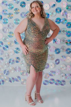 Style SC8110 Sydney's Closet Multicolor Size 14 Fitted V Neck Plus Size Tall Height Cocktail Dress on Queenly