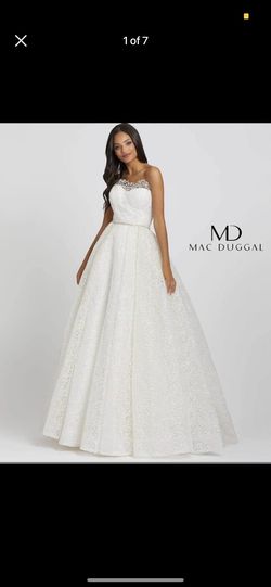 Mac Duggal White Size 12 Floor Length Wedding 50 Off Train Dress on Queenly