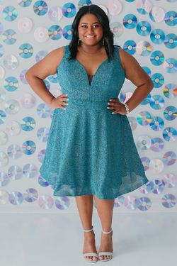Style SC8120 Sydney's Closet Blue Size 18 Tall Height Euphoria Shiny Cocktail Dress on Queenly