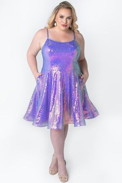 Style SC8122 Sydney's Closet Purple Size 24 Pattern Tall Height Sequin Cocktail Dress on Queenly