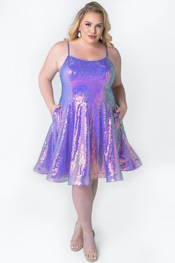 Style SC8122 Sydney's Closet Purple Size 26 Pattern Jewelled Mini Plus Size Cocktail Dress on Queenly