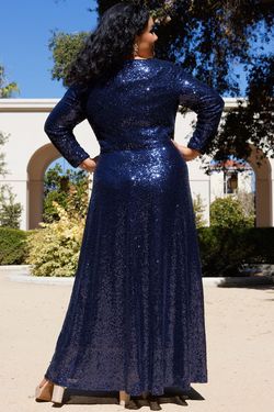 Style UPTOWN-CE2302 Sydney's Closet Blue Size 22 Plus Size Military Floor Length Straight Dress on Queenly