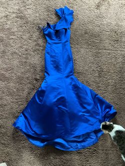 Ashley Lauren Blue Size 0 Military Floor Length Mermaid Dress on Queenly