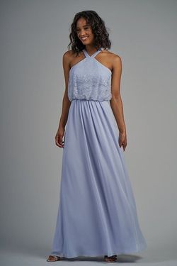 Style B213014 Jasmine Belsoie Blue Size 18 Halter Tulle A-line Dress on Queenly